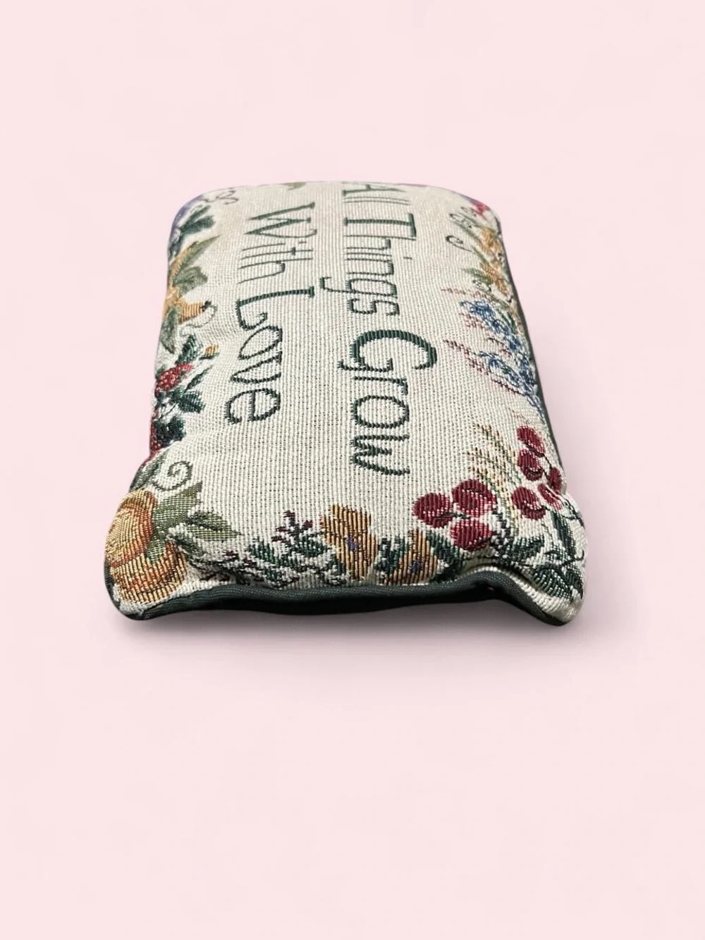 All Things Grow With Love Embroidered Decorative Pillow - Cream and Green